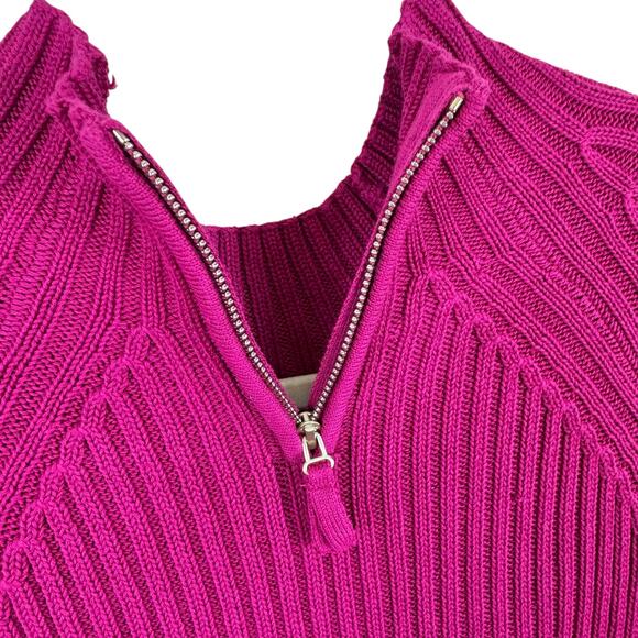 Talbots Cotton Modal Hot Pink Ribbed Knit Mock Neck 1/4 Zip Sweater Size M - Picture 4 of 6